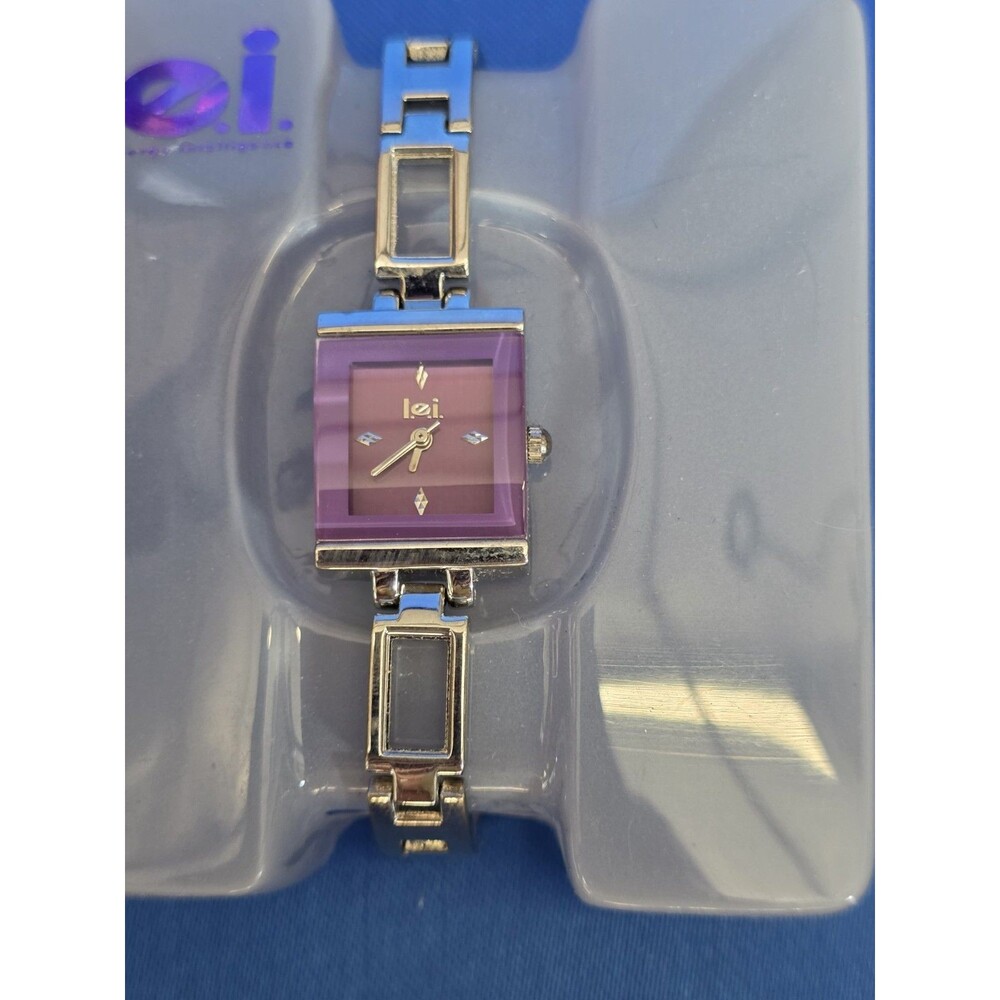 Lei Ladies Silver Toned Purple Dial Quartz Watch NIB Model 9285 002